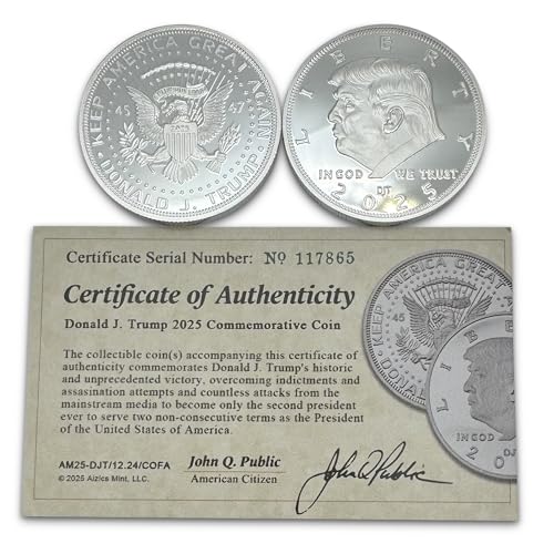 Image of President Donald J. Trump 2025 Silver American Eagle Challenge Coin with Certificate of Authenticity, Oval Office, Trump Coin Collectors Souvenir, Silver Plated, 38mm x 2mm in Protective case
