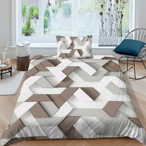 Housse de couette douceur effet trois dimensions géométrique brun gris 135x200