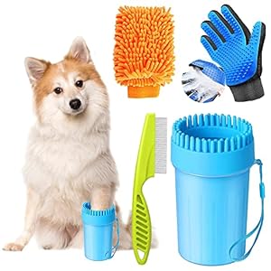 MEISHANG Pet Paw Cleaner, Portable Paw Cleaner, Dog Paw Cleaner, Pet Brush Glove, Paw Cleaner for Dogs, Microfibre Glove, Flea Comb for Dogs