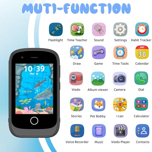 Miniatura 2 de Smartphone Niños, Moviles Niños Con Llamadas, Sos, 17 Juegos, Linterna, Música, Cámara, Teléfono Móvil Para Niños De 4-9 Años Juegos De Puzzle Navidad Cumpleaños Negro