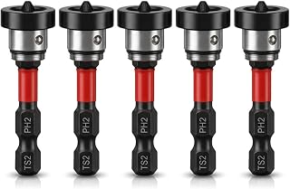 5Pcs Drywall Screw Setter, Magnetic Positioning Screwdriver Bits with 1/4" Hex Shank 50mm S2 Steel Plasterboard Drill Adjustable Depth Stop Collar Drill Bits Set for Sheetrock Screw Drilling Gun