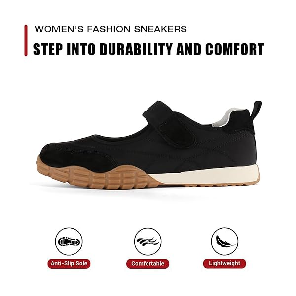 COOLLULU Black Mary Jane Shoes Sneakers for Women Fashion Ballet Sneakers Wide Toe Box with Non Slip Sneakerinas Retro Tennis Lightweight Flats Footwear for Daily Walking Causal Dressy,Black,US9.5 by COOLLULU - Used condition - Image 5