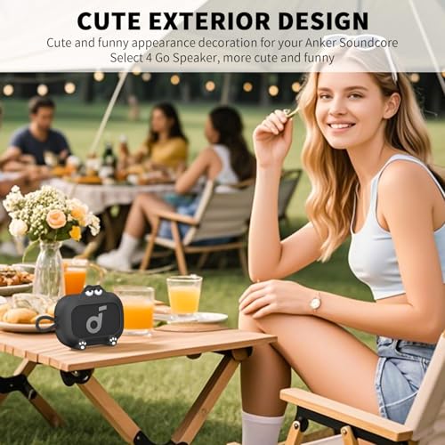 Image of for Anker Soundcore Select 4 Go Speaker Cartoon Cute Silicone Case Cover, Anti Scratch Shockproof Protective Skin Cover Compatible with Soundcore Select 4 Go Bluetooth Shower Speaker (Black)