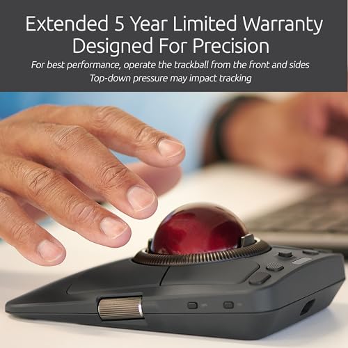 Image of Kensington K72458WW Expert Mouse TB800 EQ Trackball, Red, Bluetooth, 2.4GHz Wireless, Wired