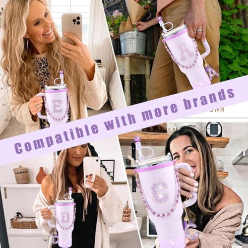 Hpebl 8PCS Purple for Stanley Cup Accessories 30/40 OZ Bling Rhinestones Initials Charms for Stanley Decorations Tumbler Accessories Set Including Diamond Straw Topper, Silicone Tumbler Boot(Letter L) - image 7