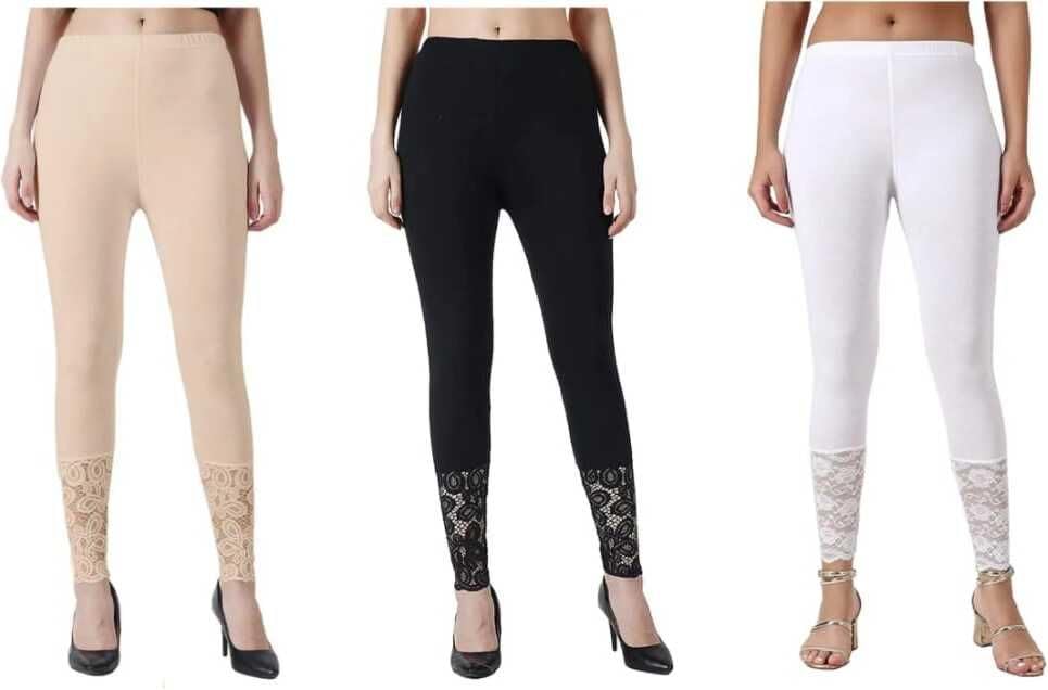 made4good Women's Athletic Leggings, High Waist, Stretch Fit, Lace Detail, Ankle Length, Workout Yoga Pants Black Pink White Pack of 3-picture-38