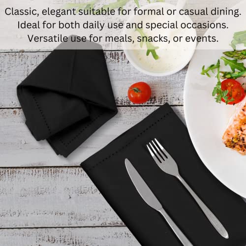 Urbana Cotton Set Of 12 Hemstitch Kitchen Cloth Napkins Premium 100% Cotton Dinner Napkin, Soft & Durable Ideal For Dining Room, Restaurant, Weddings & Events (Black, 18 X 18 Inches) #TOP4