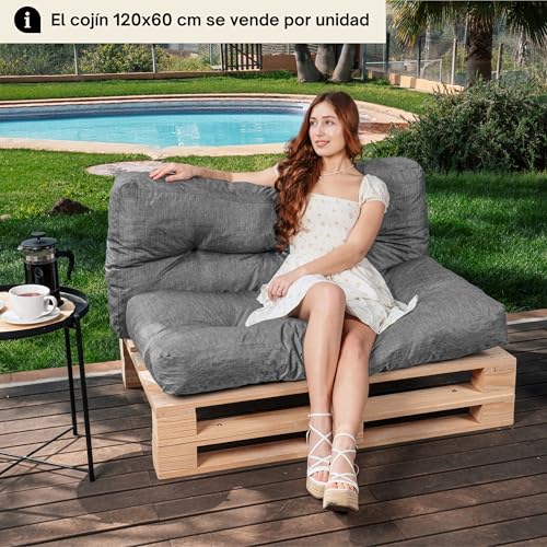 bananair - Cojines para Palets - Tela Resistente, Anti-UV y Repelente al Agua - Muy Cómodo, Relleno de Espuma - Cojines Exterior para Jardín y Terraza (Asiento o Respaldo 120x60 cm, Gris) - imagen 2