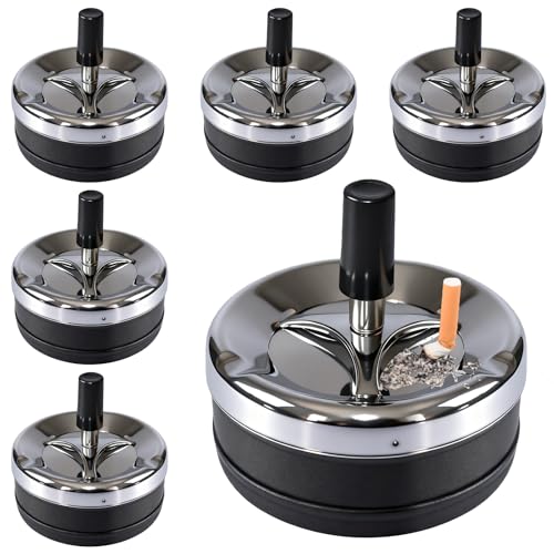 6 Stück Drehaschenbecher Aschenbecher Für Draussen Windaschenbecher mit Deckel Moderner Drehaschenbecher Drehen Aschenbecher Tischaschenbecher für Home Office Balkon Partys Bar 9 x 9 5 cm (Schwarz)