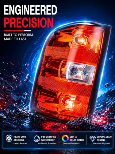 Image of Tail Lights Assembly Left Driver Fit 07-13 Chevy Silverado 1500 2007 2008 2009 2010 2011 2012 2013 2014 Chevrolet 2500 3500 HD 2500HD 3500HD Rear Brake Back Taillight Lens 25958482 25877454