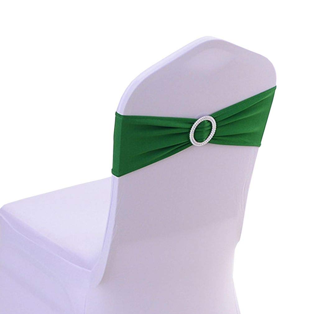 Xiang Ru Stretch Elastic Slider Chair Cover Band with Buckle Sash Bows for Party Wedding Event Emerald Green 10 PCS 14CM (11.5")* 36CM (14.18")