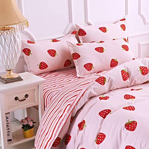 Loussiesd Strawberry Duvet Cover Set Double Strawberry Printed Bedding Duvet Cover for Kids Teens Girls Quilt Cover Fruit Theme Comforter Cover Cute Warm Sweet Duvet Cover Soft Breathable Bed Cover - Image 2