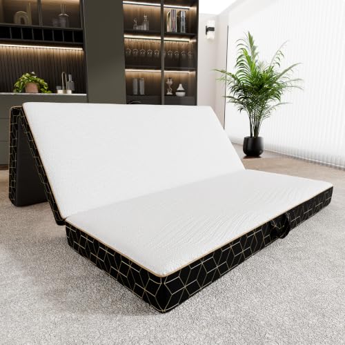 GEMBED Tri Folding Mattress Queen Size - 6Inch Black&White