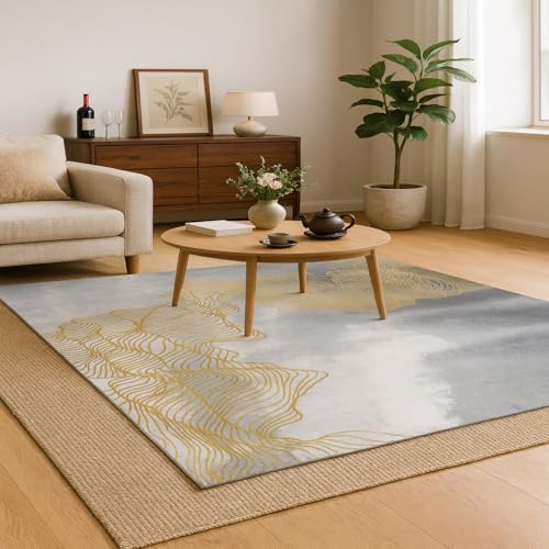 Tapis de chambre moderne abstrait gold gray chic et lavable 90x150 - 2