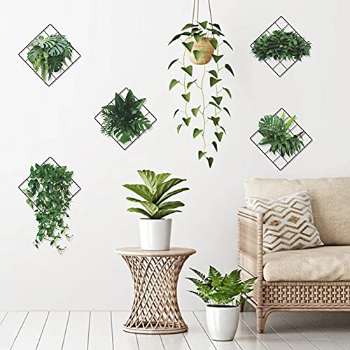 Magic 3D Vivid Green Plants Monstera Leaf Ivy Grid Wall Decor Decal, Vinyl Removable Green Leaves Wall Stickers For Bedroom Living Room Office Kitchen Decorations, Set Of 5(8.7”X8.7”)1 #TOP1