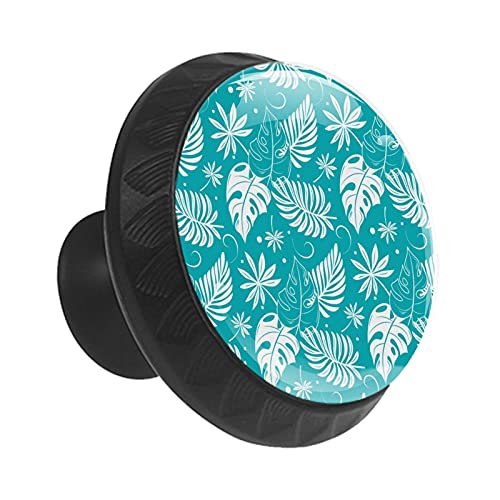 Boutons de meuble feuille tropicale turquoise 35mm - Lot de 12