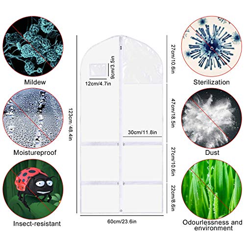 3 Packs Translucent PVC Garment Bag, Dance Costume Bags,Foldable 50 Inch Full Zipper Suits Bag Dream Duffel, Versatile Hanging Garment Bag with Name Card Pocket and 4 Large Zipper Pockets