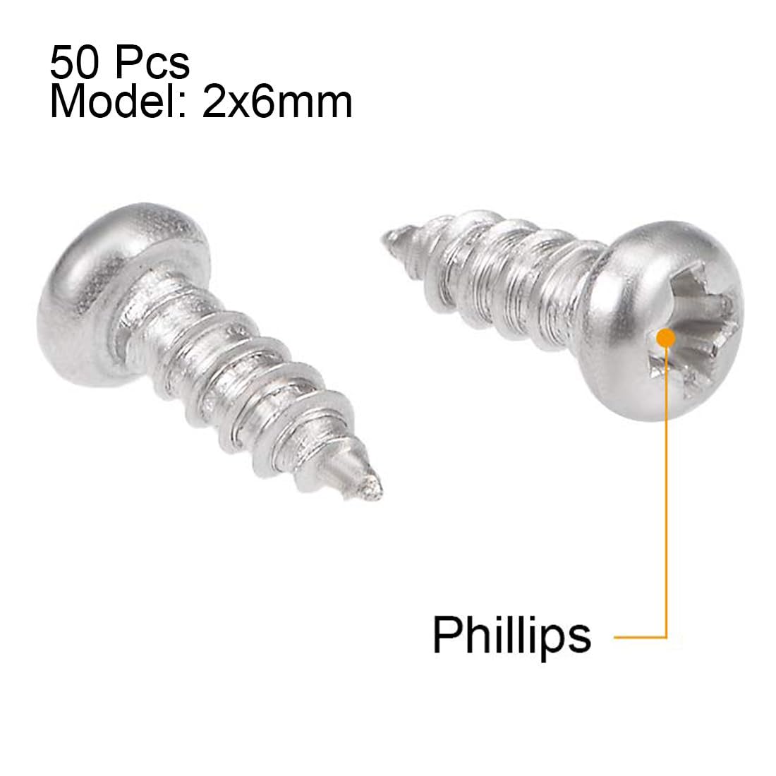 TA-VIGOR 50Pcs Self Tapping Screws, M2 Phillips Pan Head Screw, 6mm Round Head Tapping Screws - Image 3