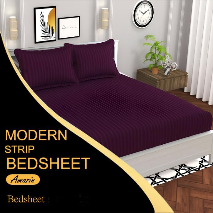 Image of 220 Cotton Feel Glace Cotton Double Bedsheet with 2 Pillow Cover (90x90 inch) Wine