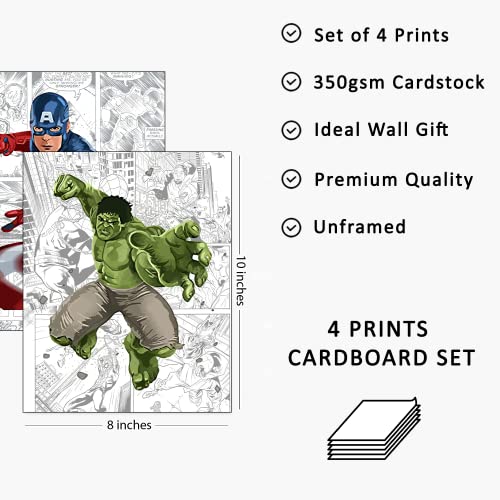 Ht Life Superhero Posters Boys Wall Decor Poster Prints Set Of 4 Unframed (8''X10'') Superheros Watercolor Poster Superhero Room Decor For Boys Avengers Superheroes Wall Decor Posters For Boys Room #TOP1