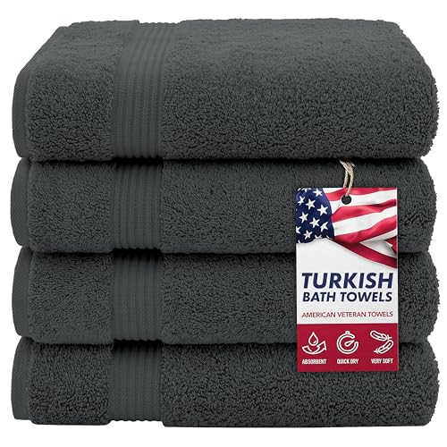 American Veteran Towel, 100% Cotton Turkish Bath Towels for Bathroom 4 Pack, 27x54 Extra Large Premium Soft Drying Bathroom Towels, Dark Gray by American Veteran Towel - Used condition - US$37.61