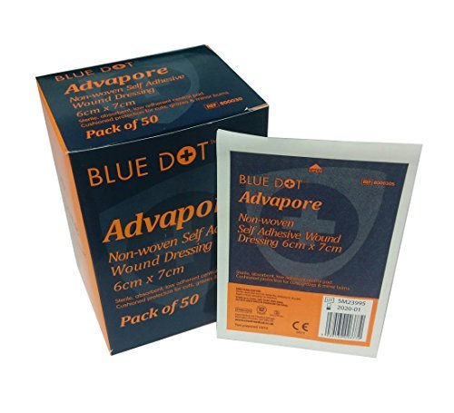 Blue DotAdvapore Non Woven Self Adhesive Wound Dressing 50-Piece Set, 6 cm x 7 cm Size (Packaging May Vary)