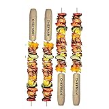 Chefman Wooden Handle skewers for All Types of Grilling | Stainless Steel Barbeque Skewers BBQ Skewers Set | Reusable BBQ Sticks | Metal Grilling | Seekh with Wooden Handle(Set of 4)