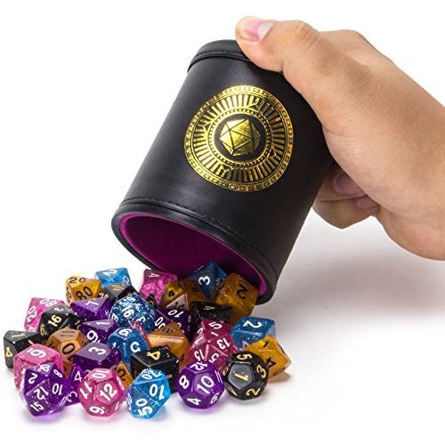 Wiz Dice Cup Of Wonder - 35 Polyhedral Dnd Dice & Dice Shaker Cup & Box For Storage (5 Set Of 7 Unique Colors) -Polyhedral Role Playing Dice In Unique Colors - Dnd Accessories For Ttrpg Dice Games #TOP1
