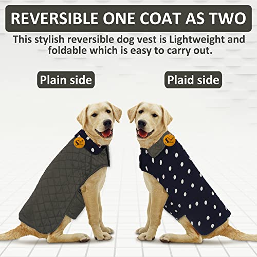 Image of Sage Square Dual-Sided Polka Dot Dog Jacket - Protective Cold-Weather Gear for Pets, Lightweight, Cushioned, Designed for Warmth & Comfort Indoors or Outside (Small - 10 Inches, Navy Blue & Grey)