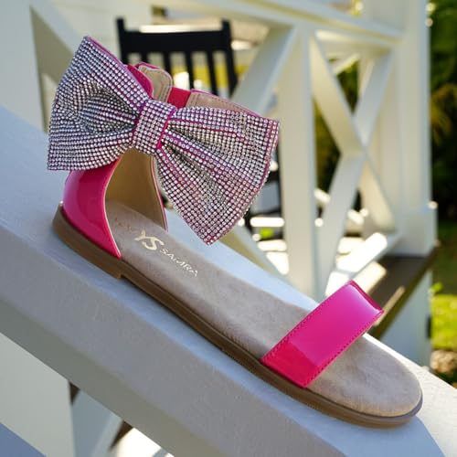 Yosi Samra Miss Cambelle Crystal Bow Sandal, Hot Pink, Kids' Size 9C-13C, Synthetic, Round Toe, Zip-Up Heel Closure2