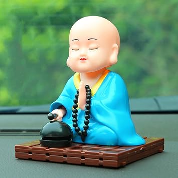 Cute Little Monk Statue, Funny Head-Shaking Buddha Monk Statue, Solar Zen Monk Figure for Blessing, Collectible Figure