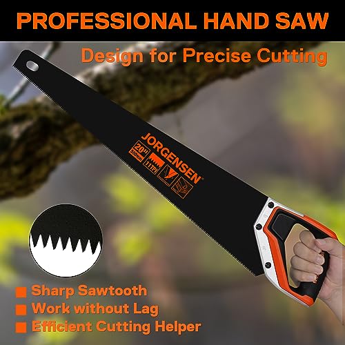 JORGENSEN 20 Inch Black Coated Pro Hand Saw, 11 TPI Fine-Cut Ergonomic Non-Slip Aluminum Ultrasonic Welding Handle for Sawing, Trimming, Gardening, Woodworking, Drywall, Plastic Pipes - Image 5