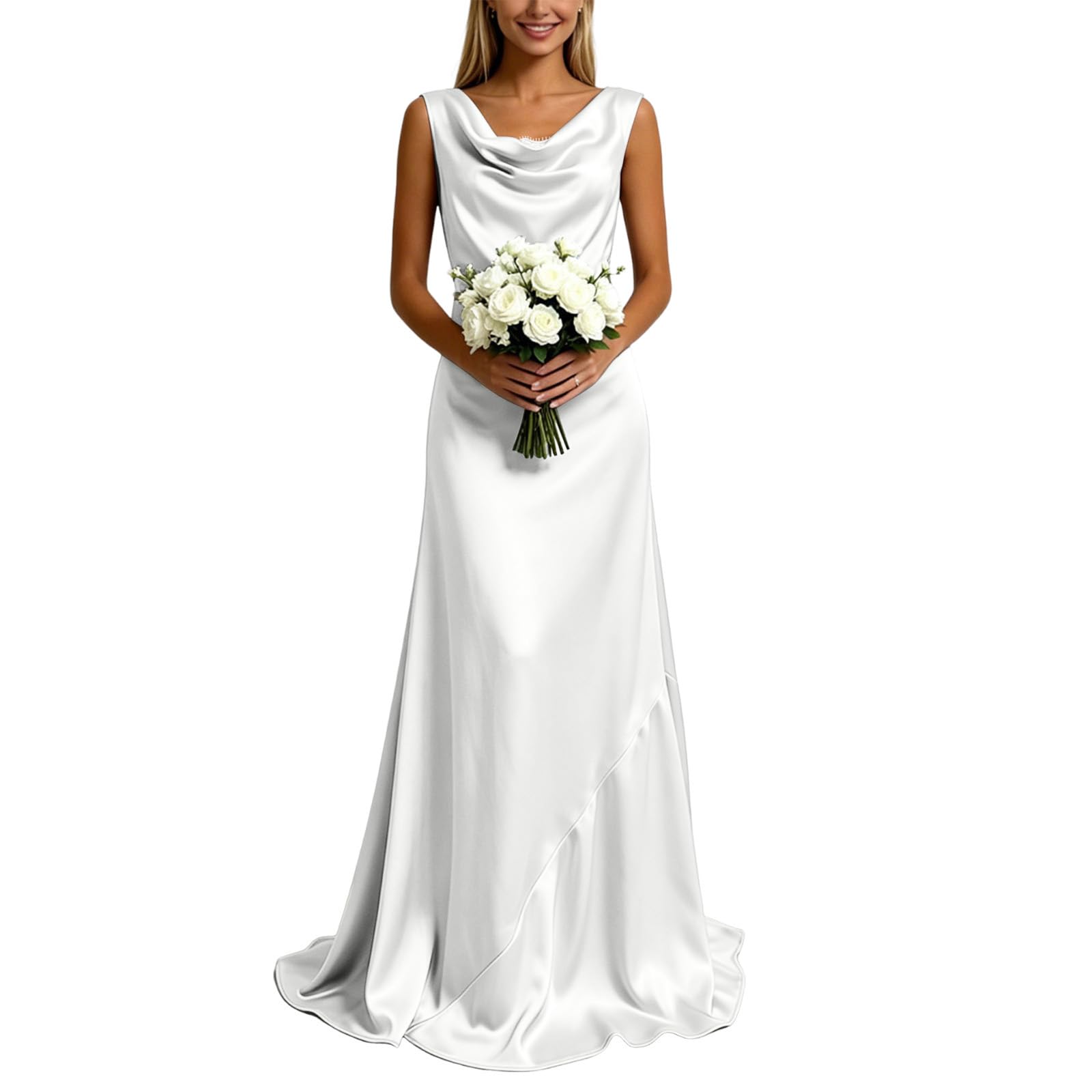 Robe de Cérémonie Femme Longue Satin Col V Robe Cocktail Taille Haute Ajustee Fendue Dos DX Confortable Gala Fete Anniversaire Demoiselle d Honneur