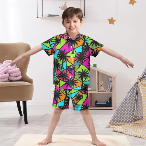 Image of 3T Toddler Boy Shorts Set Teal Hawaiian Button Down Shirts Summer Outfits for Little Boy
