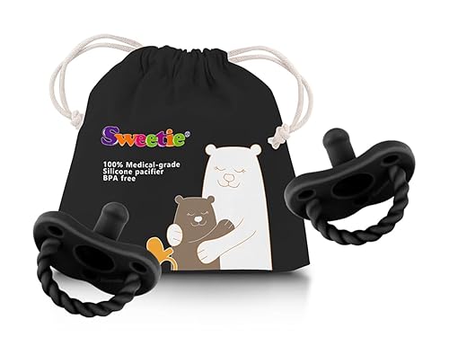 Miniatura 4 de Sweetie Chupetes de silicona para recién nacido, chupete de silicona suave, sin BPA, juego de 2 chupetes (negro)