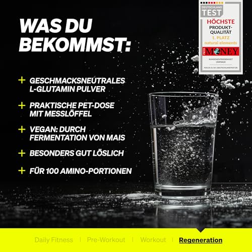 natural elements L-Glutamin Pulver – 500g – reines L-Glutamin – geschmacksneutral – vegan, hochdosiert, ohne Zusätze – in Deutschland entwickelt 4