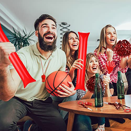 Yunsailing 96 Pcs Homecoming Noisemakers Team Spirit Accessories for Game Day Include Hand Clappers Cheerleading Pom Pom Thunder Stick Cheer Party Blower Plastic Whistle for Sport Fans(Red) - Thumbnail 4