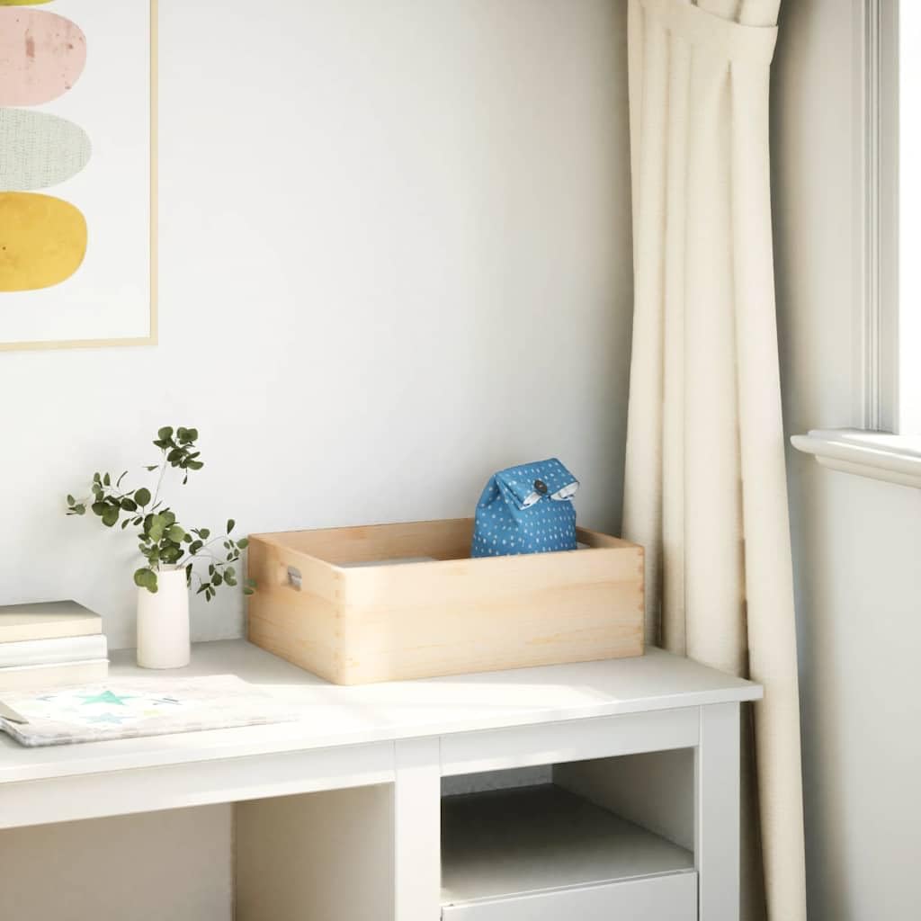 Caja de madera con asas 40 x 30 x 13 cm de pino macizo versátil almacenamiento para dormitorio, oficina, baño, cocina