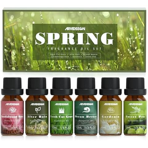 Spring Essential Oils Set, ARVIDSSON Natural Fragrance Oil for Diffuser, Candle Making - After Rain, Ocean Breeze, Fresh Cut Grass, Gardenia, Sweet Pea, Rose Sandalwood, Spring Scented Oil Gift Set Cover
