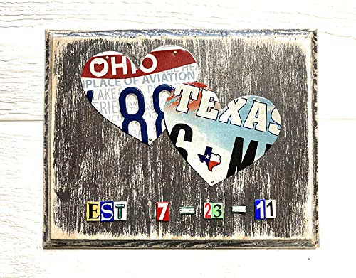 Anniversary Gifts for Men - Two Hearts Anniversary Gift - Rustic Wedding Gift - Traditional Gift of Tin - 10th Anniversary Gift - License Plate Gifts