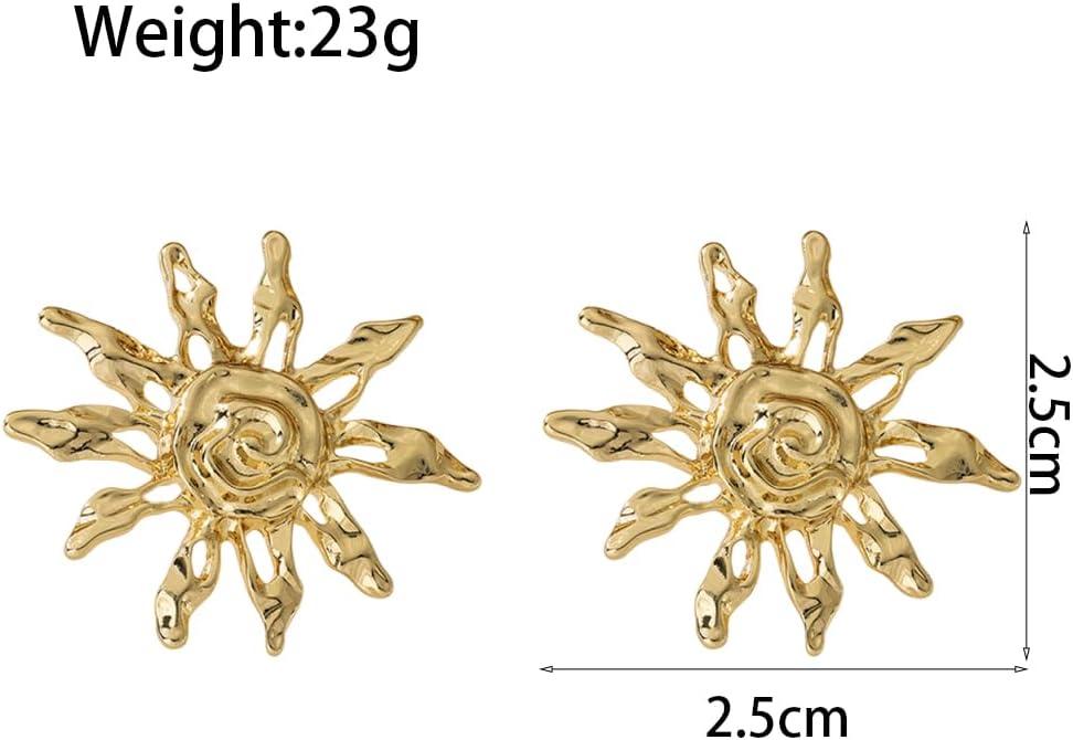 Chunky Gold Sun Statement Earrings for Women Vintage Exaggerated Liquid Metal Dangle Drop Earrings Trendy Punk Jewelry - Image 2