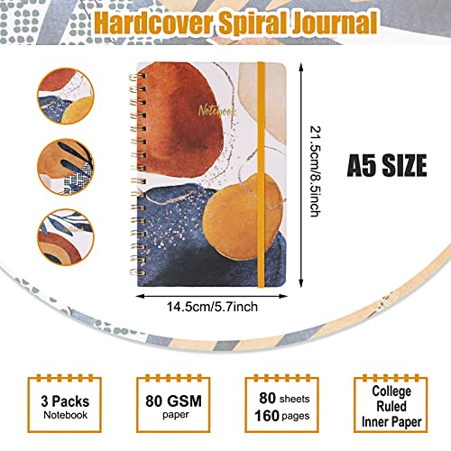 Eoout 3 Pack Spiral Notebook Journals, 6"X 8.5", 160 Pages, Hardcover College Ruled Journal, Back Pocket, For Gifts, Office, School Supplies #TOP1