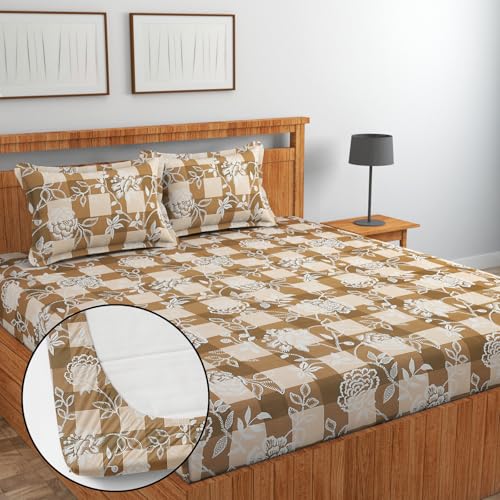 Image of Jashan Elastic Fitted Bedsheet for Double Bed King Size-Cotton- with 2 Pillow Covers Size | Elastic Fitted bedsheet Double Bed