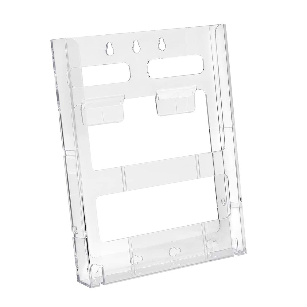 Zeigis Wandprospekthalter mit 12 Fächern für DIN A4 Hoch transparent | Für Flyer und Prospekte in DIN A4 Hoch, 23mm Fülltiefe je Fach, modulares System mit Wandschiene, erweiterbar