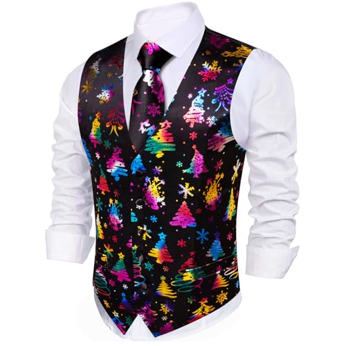 Image of Barry.Wang Mens Red /Green Christmas Suit Vest Holiday Xmas Waistcoat Tie Set Party Tuxedo