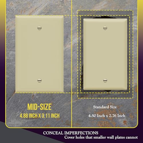 Image of ENERLITES 10 Pack Mid-Size Blank Wall Plate Cover, No Device, 1-Gang, Ivory | Medium size 4.88 inch x 3.11 inch, cover unused electrical box /outlet /switch, unbreakable polycarbonate, UL-listed, easy to install