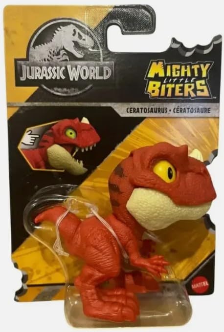 Mattel Jurassic Mighty Little Biters - Action figure giocattolo a forma di dinosauro realistico (Ceratosaurus)