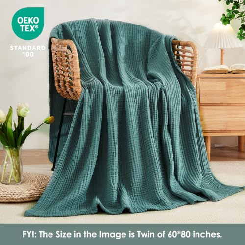 Image of EMME Muslin Blankets for Adults Throw Blanket for Couch Breathable Gauze Soft Lightweight Airy Dark Teal Throw XL 50 inch x 71 inch