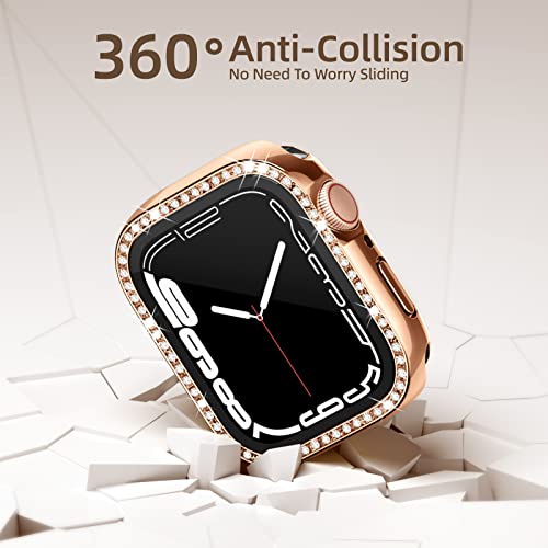 Recoppa コンパチブル Apple Watch ケース 40mm キラキラ アップルウォッチカバー 防水ケース Series 6 5 4 SEに対応 ガラスフィルム付き 一体型 IP68防水仕様 ダイヤモンド 光沢感 オシャレ レディース ローズゴールド 40mm