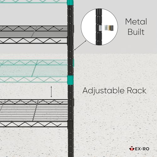 Image of TEX-RO Metal Rack for Kitchen Storage - Adjustable Iron Shelf with Wheels | Heavy Duty Steel Stand for Storage Multipurpose | 4 Tier Organiser Rack for Office, Bedroom (24X14X48 Inch)